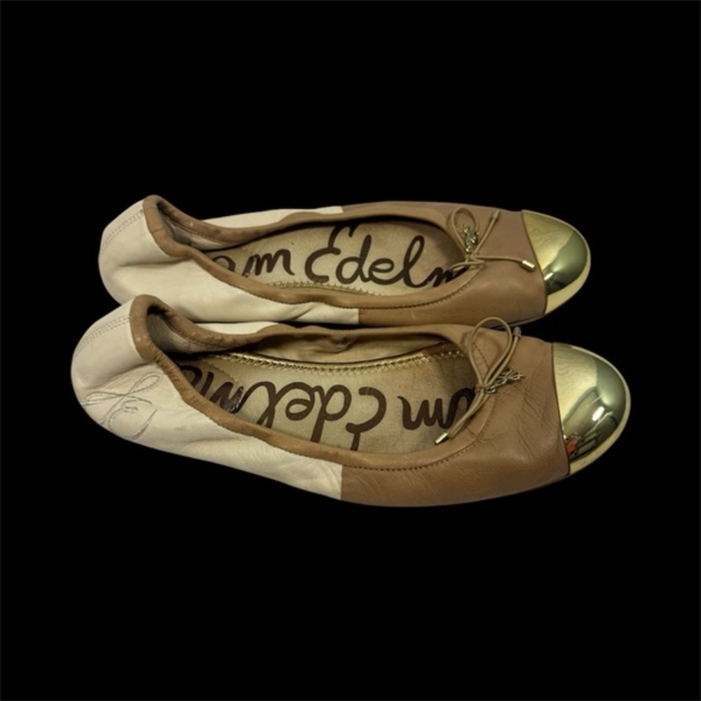 Sam Edelman Women's Cream and Gold Cap Toe Flats